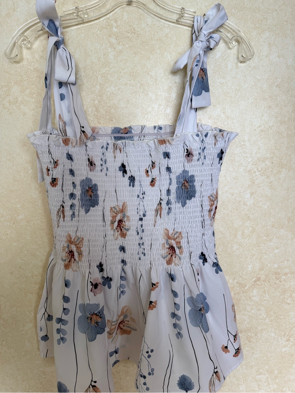 Floral Smocked Tie-Shoulder Cami — Light Blue Floral